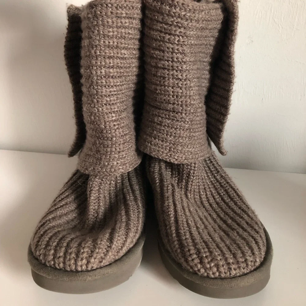 UGG Cardy Taupe Sweater Boots with Button Detail